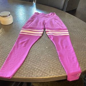 Women’s Pink Athletic Leggings with White Stripes